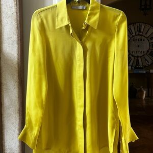Vince Silk Button-Front Blouse in Lemon Yellow